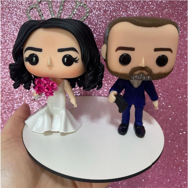 Noivinho topo de bolo personalizado — casal Funko Pop para casamento